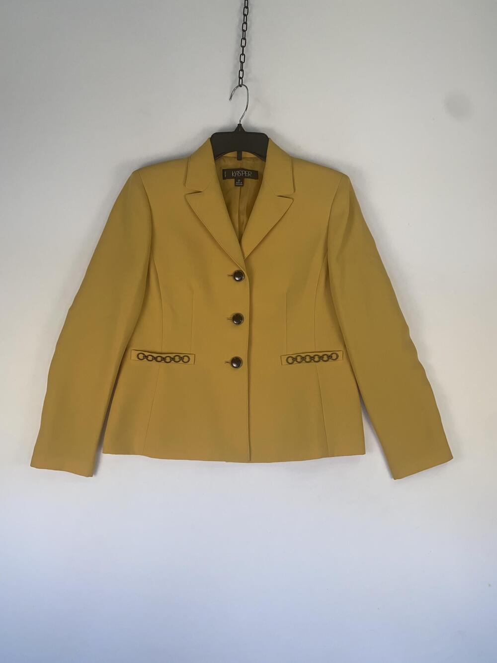 Kasper Blazer Womens 8P Yellow Petite Lined Notch Lapel Three Button Jacket